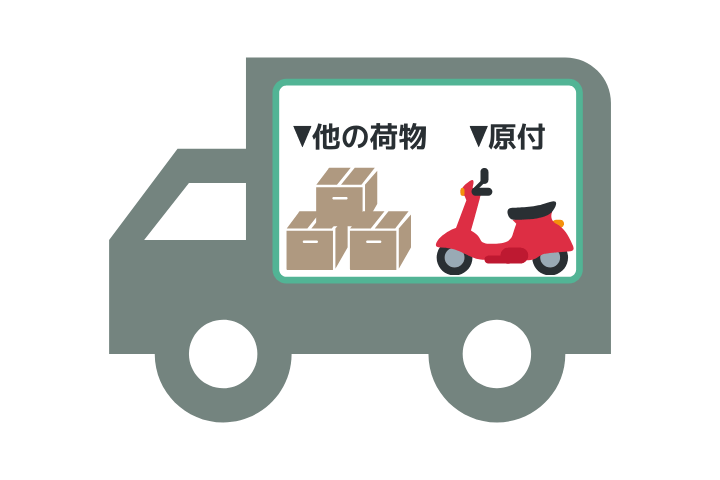 トラックの荷台に原付を積んで引越しするイラスト