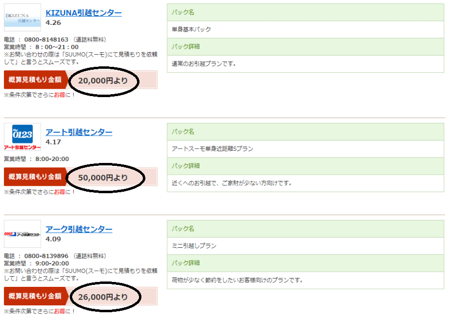 SUUMO引越し見積もりサービスでだいたいの引越し費用を確認する